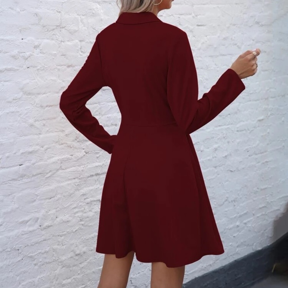Lapel collar blazer dress pleated long sleeve - Picture 4 of 6